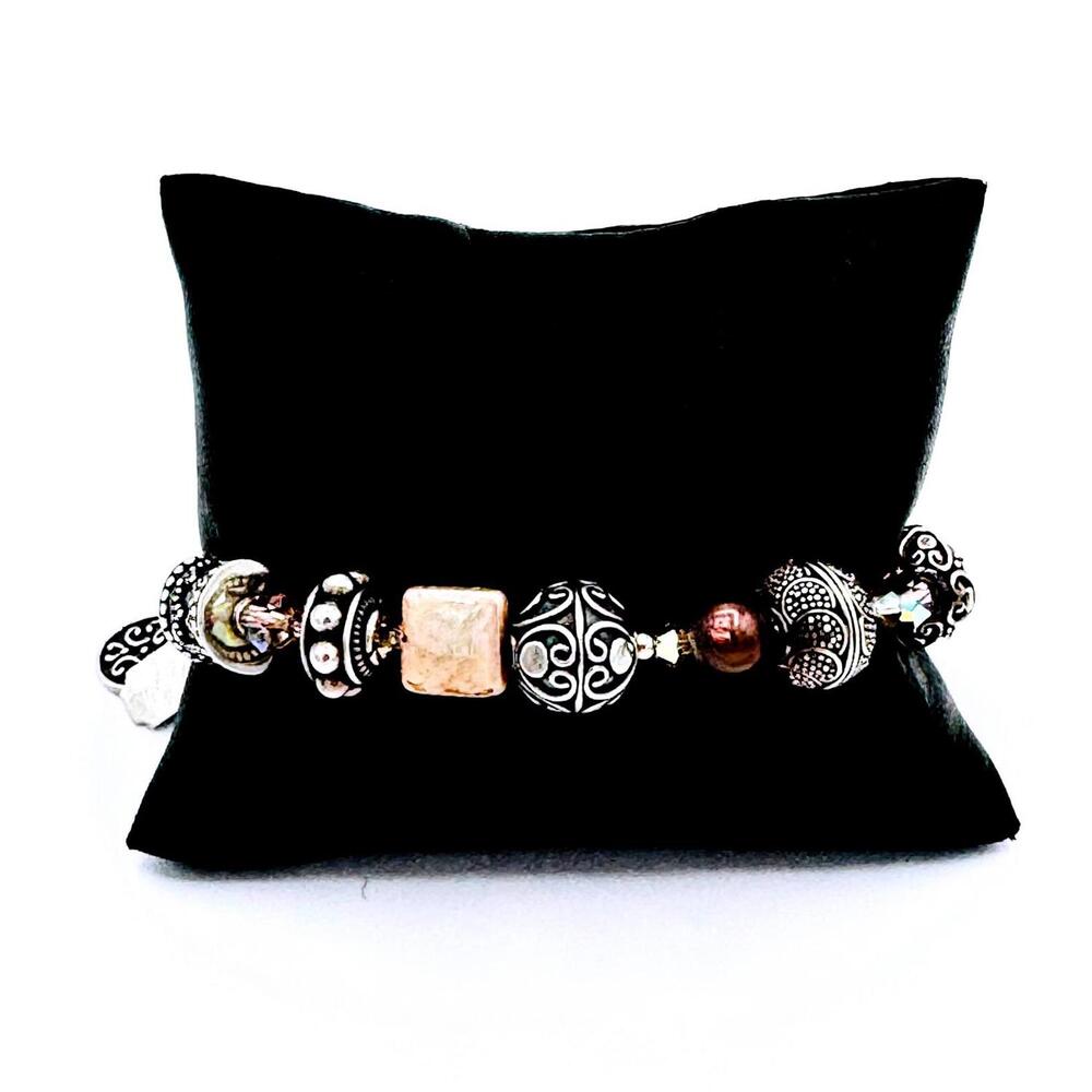Vintage Tres Jolie ornate silver beads w/ crystals and other gemstones bracelet